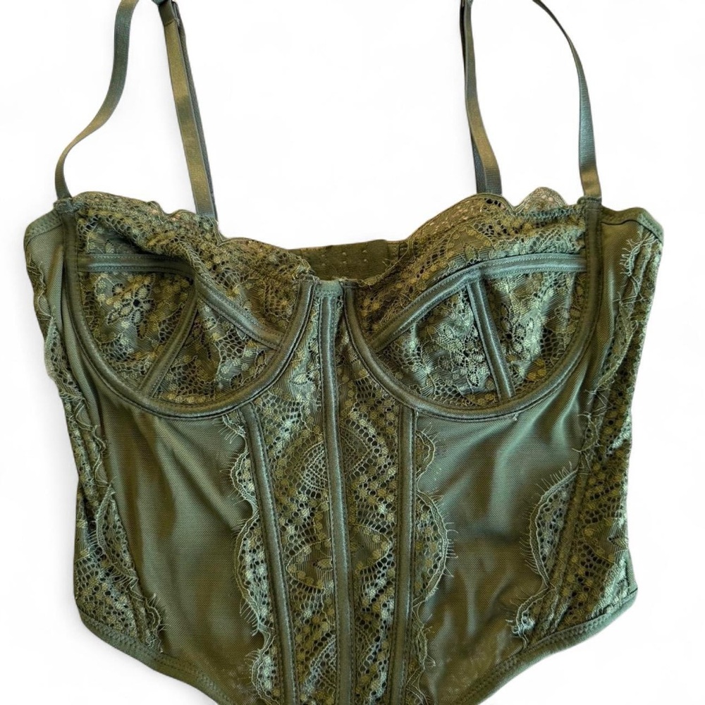 Forever 21 Green Lace Corset Top | Emerald Bustier Lingerie Style (Size S)